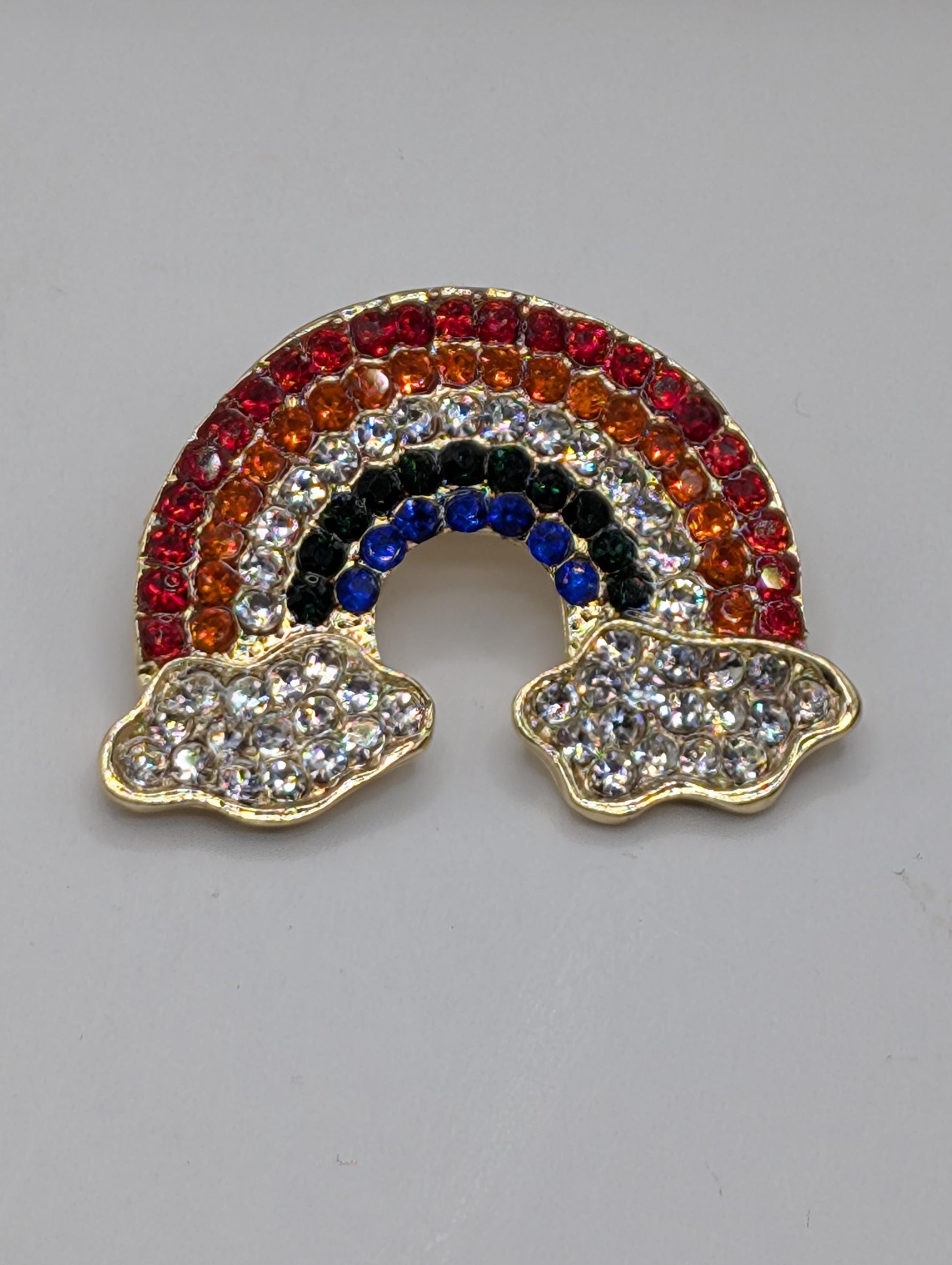Rainbow Brooch Pin - Colorful Rhinestones, Silver or Gold Finish