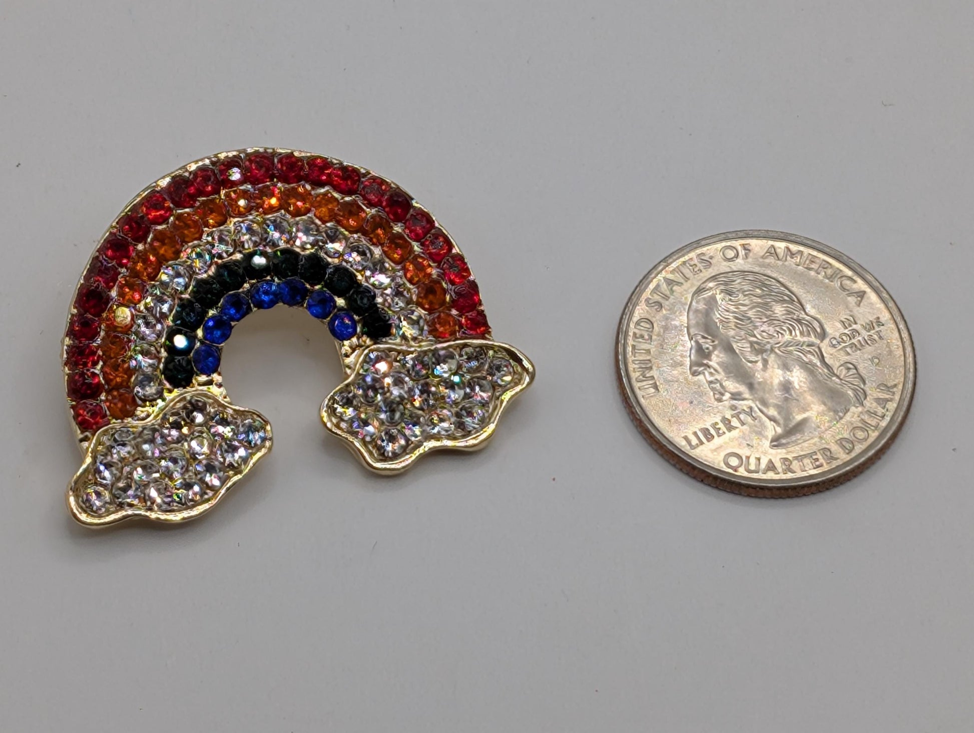Rainbow Brooch Pin - Colorful Rhinestones, Silver or Gold Finish