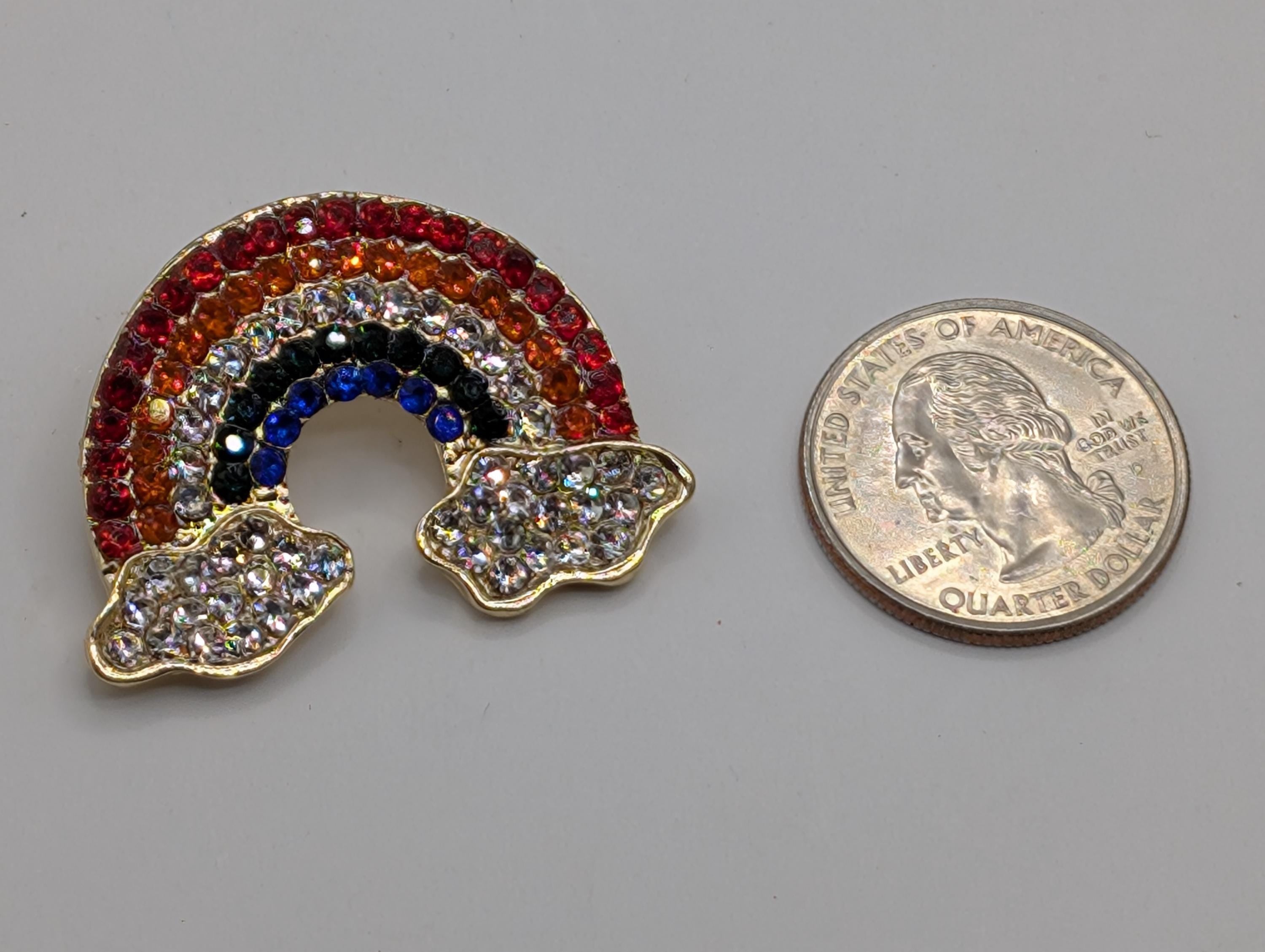 Rainbow Brooch Pin - Colorful Rhinestones, Silver or Gold Finish