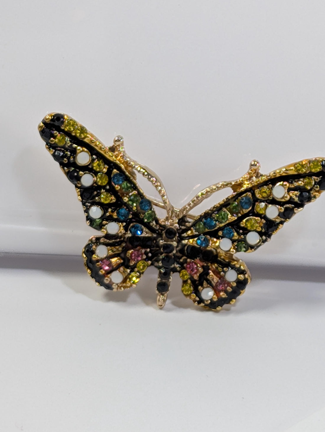 Gold Plated Brooch: Yellow Enamel with Rhinestone Accent