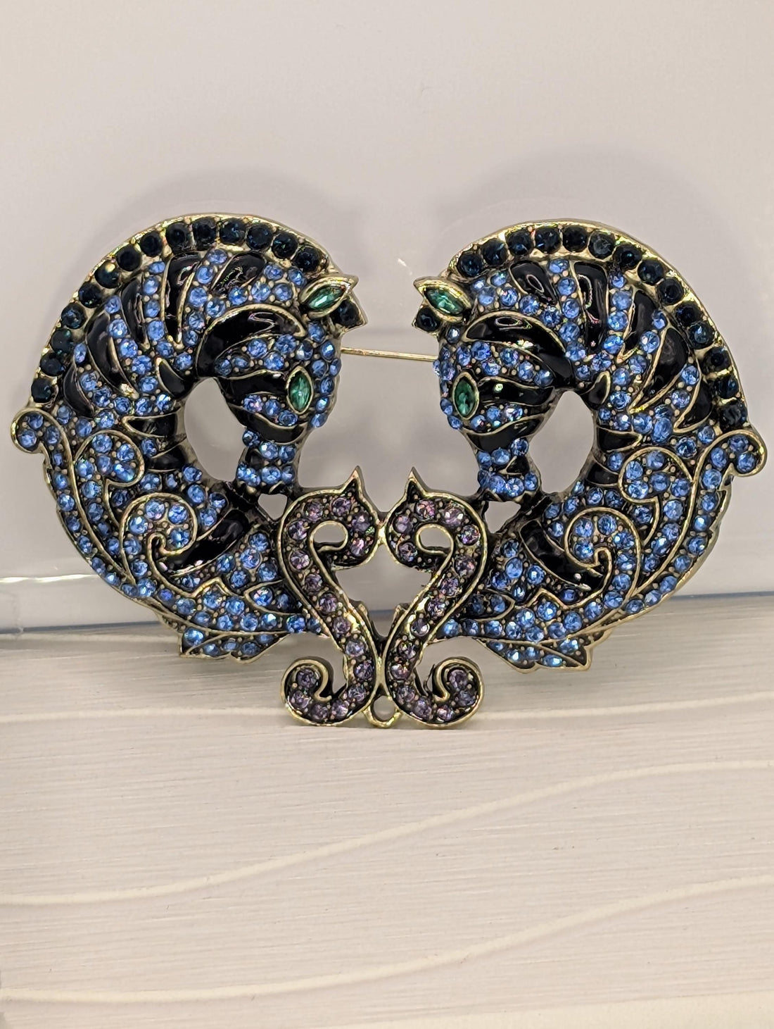 Ocean-Inspired Seahorse Brooches, Blue Enamel Sparkle (Gold Plated Pair)