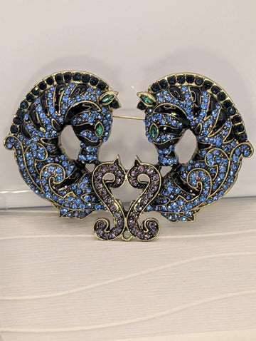 Ocean-Inspired Seahorse Brooches, Blue Enamel Sparkle (Gold Plated Pair)