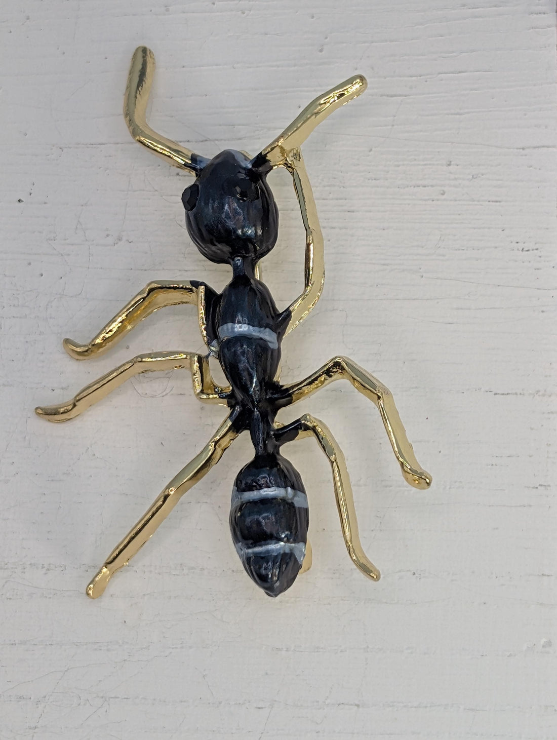 Gold Plated Ant Brooch - Black Enamel Pin or Pendant