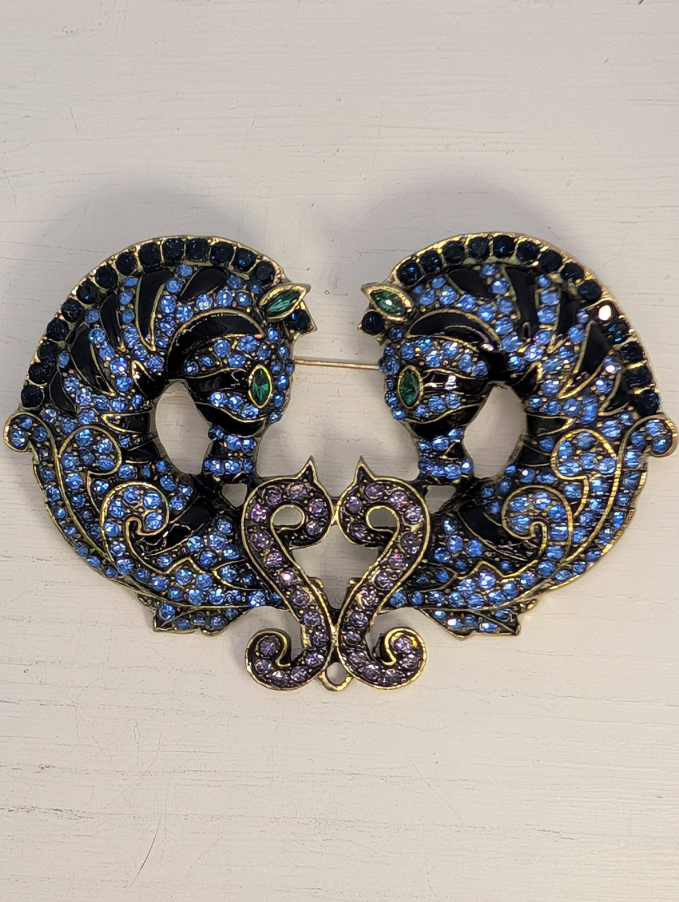 Ocean-Inspired Seahorse Brooches, Blue Enamel Sparkle (Gold Plated Pair)