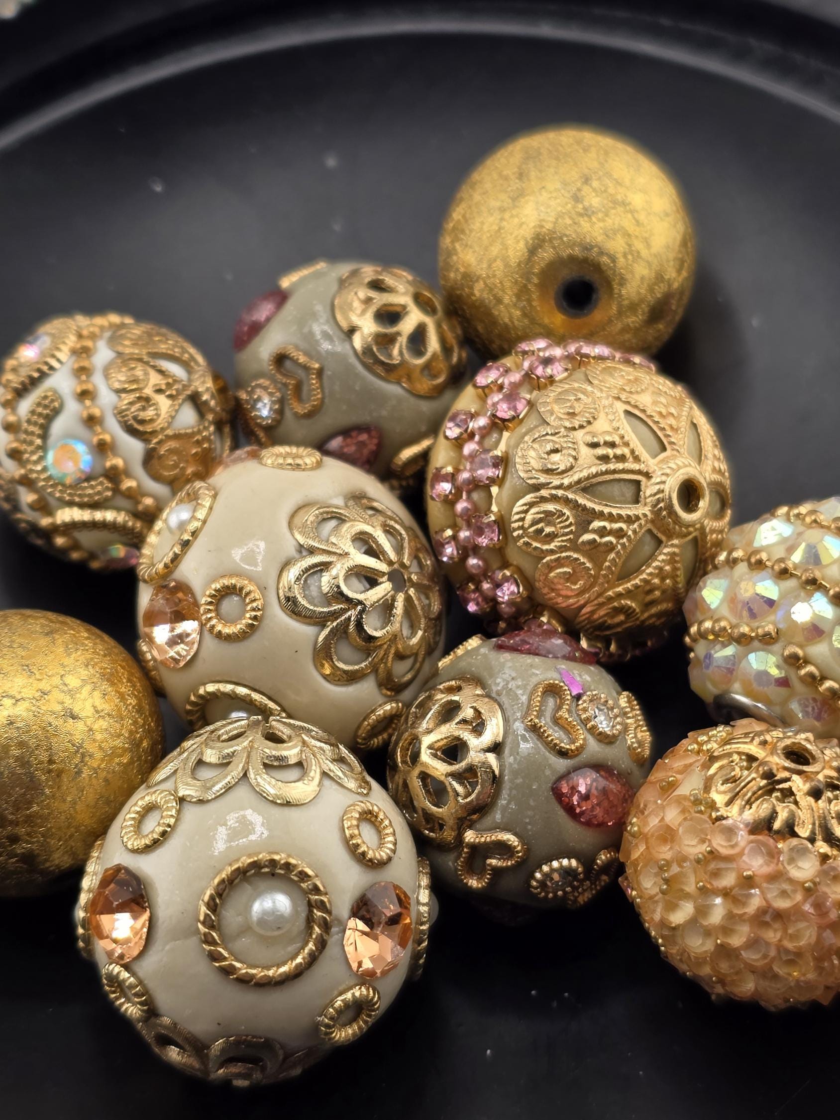 Kashmiri Metal Earth Tones & Gold Tone Focal Bead Set