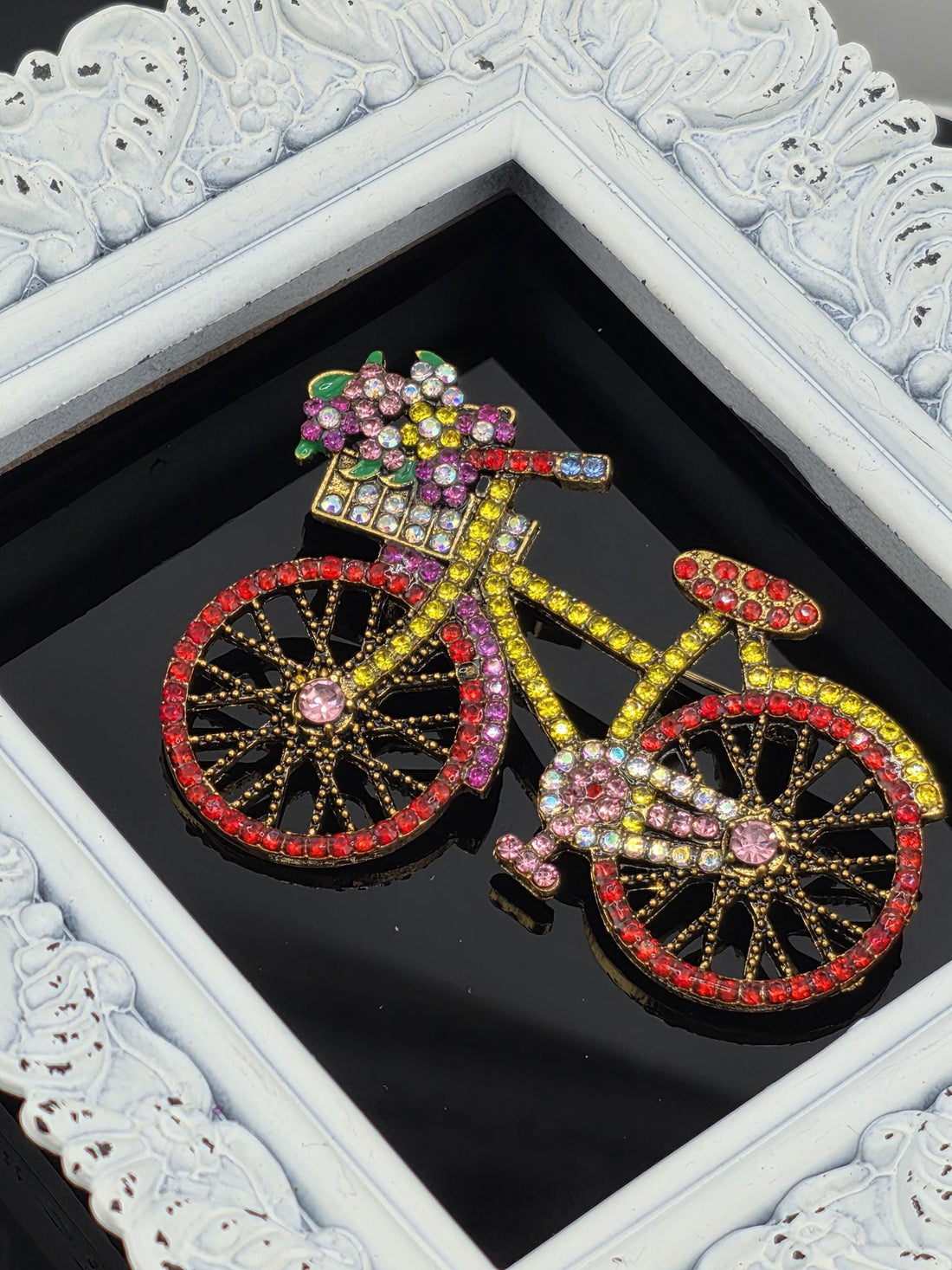 Gold Bicycle Brooch - Lightweight Enamel Accent Pin