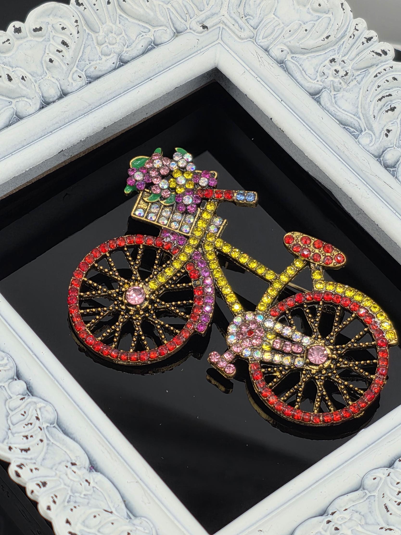 Gold Bicycle Brooch - Lightweight Enamel Accent Pin