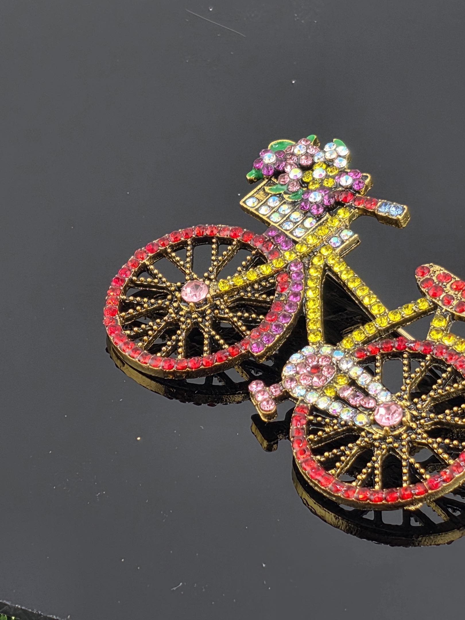 Gold Bicycle Brooch - Lightweight Enamel Accent Pin