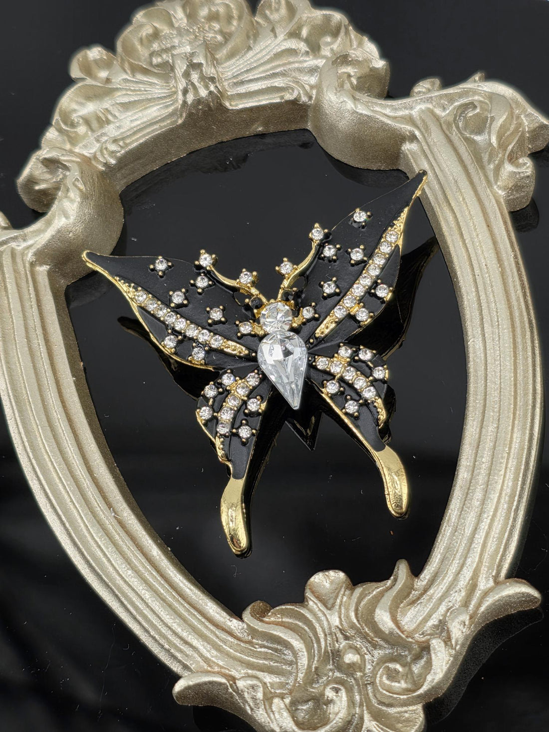 Black and Gold Butterfly Brooch - Elegant Enamel Pin for Jackets