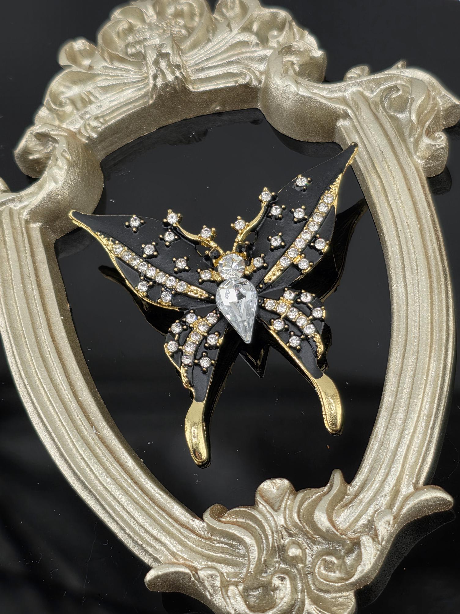Black and Gold Butterfly Brooch - Elegant Enamel Pin for Jackets