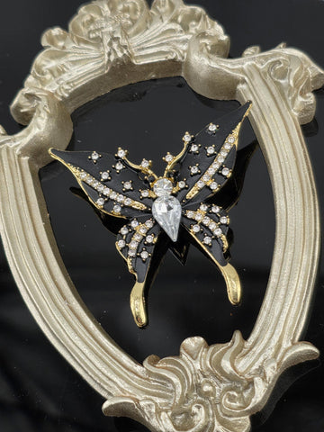 Black and Gold Butterfly Brooch - Elegant Enamel Pin for Jackets