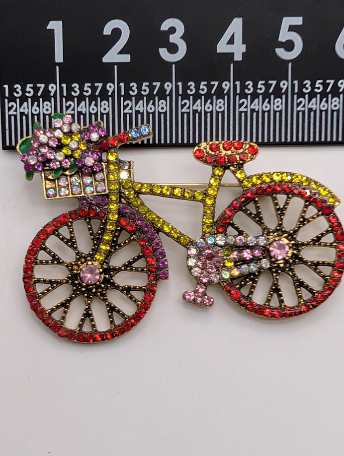 Gold Bicycle Brooch - Lightweight Enamel Accent Pin