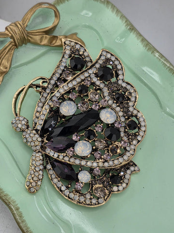 Butterfly Brooch: Silver-Plated with Amethyst Rhinestones - Bold Statement Pin