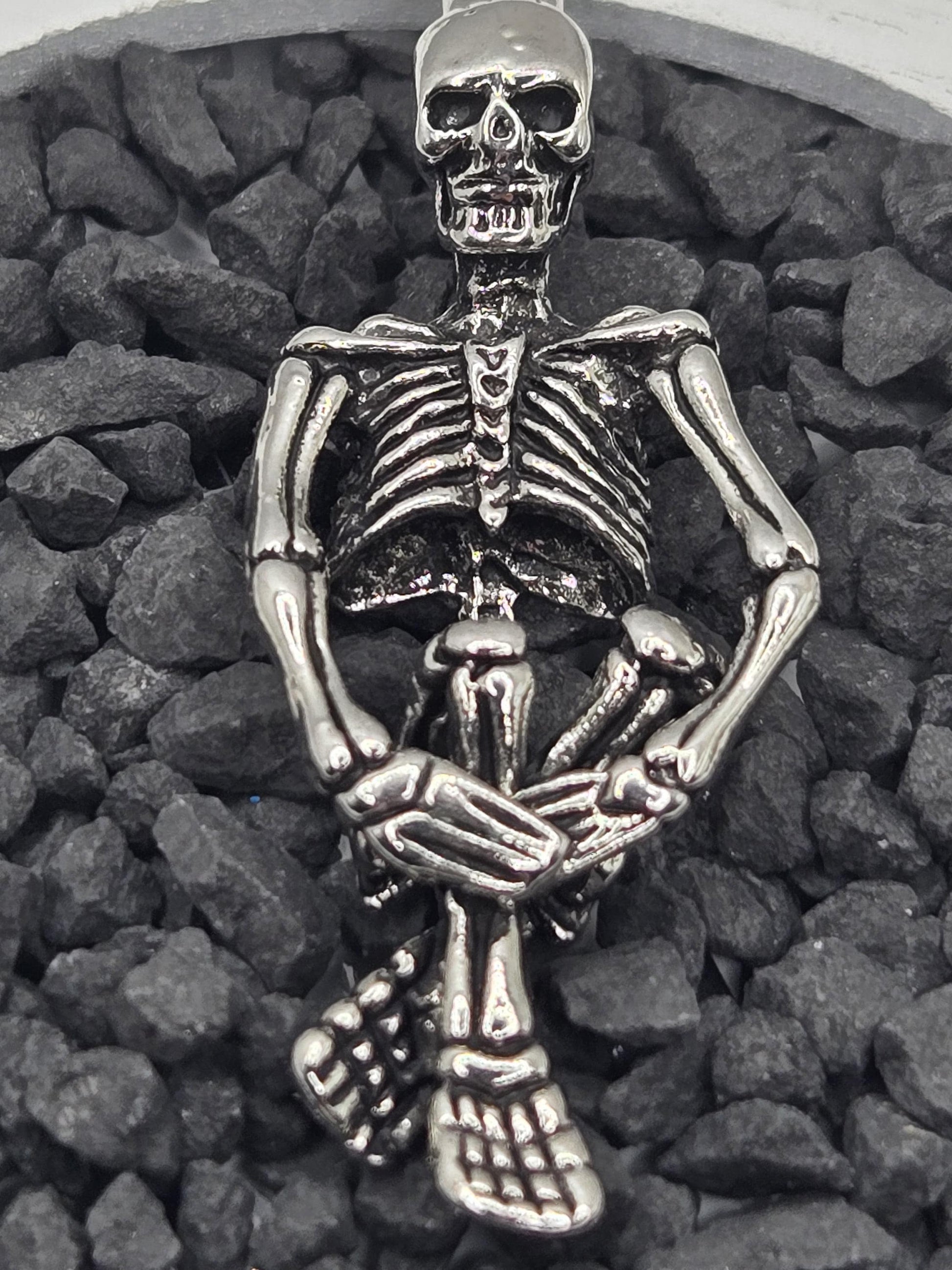 Gothic Skull Pendant: Silver Plated with Angel Wing Detail