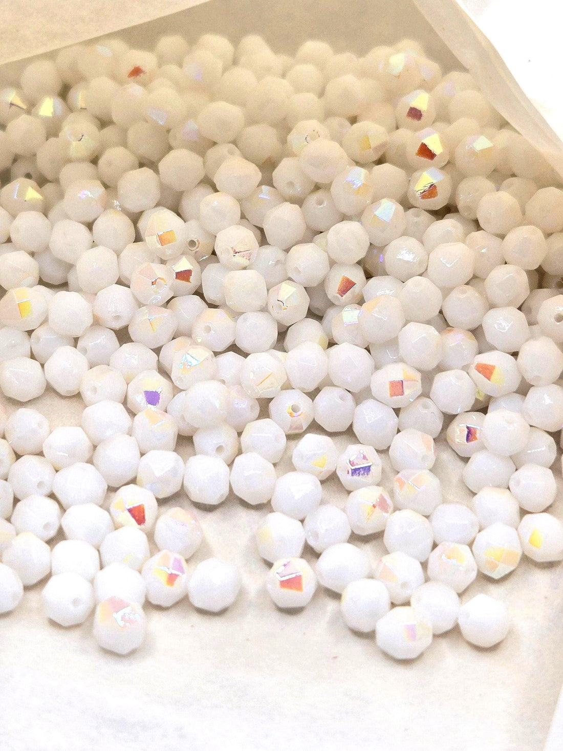 6mm Crystal Glass 24-facet Chalk White AB Finish (50 pcs)