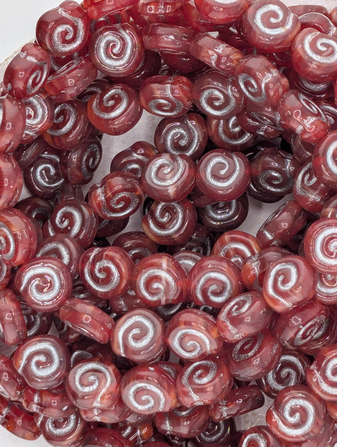 8mm Czech Coin Shaped Snail Shell Beads (20 pcs)) Red