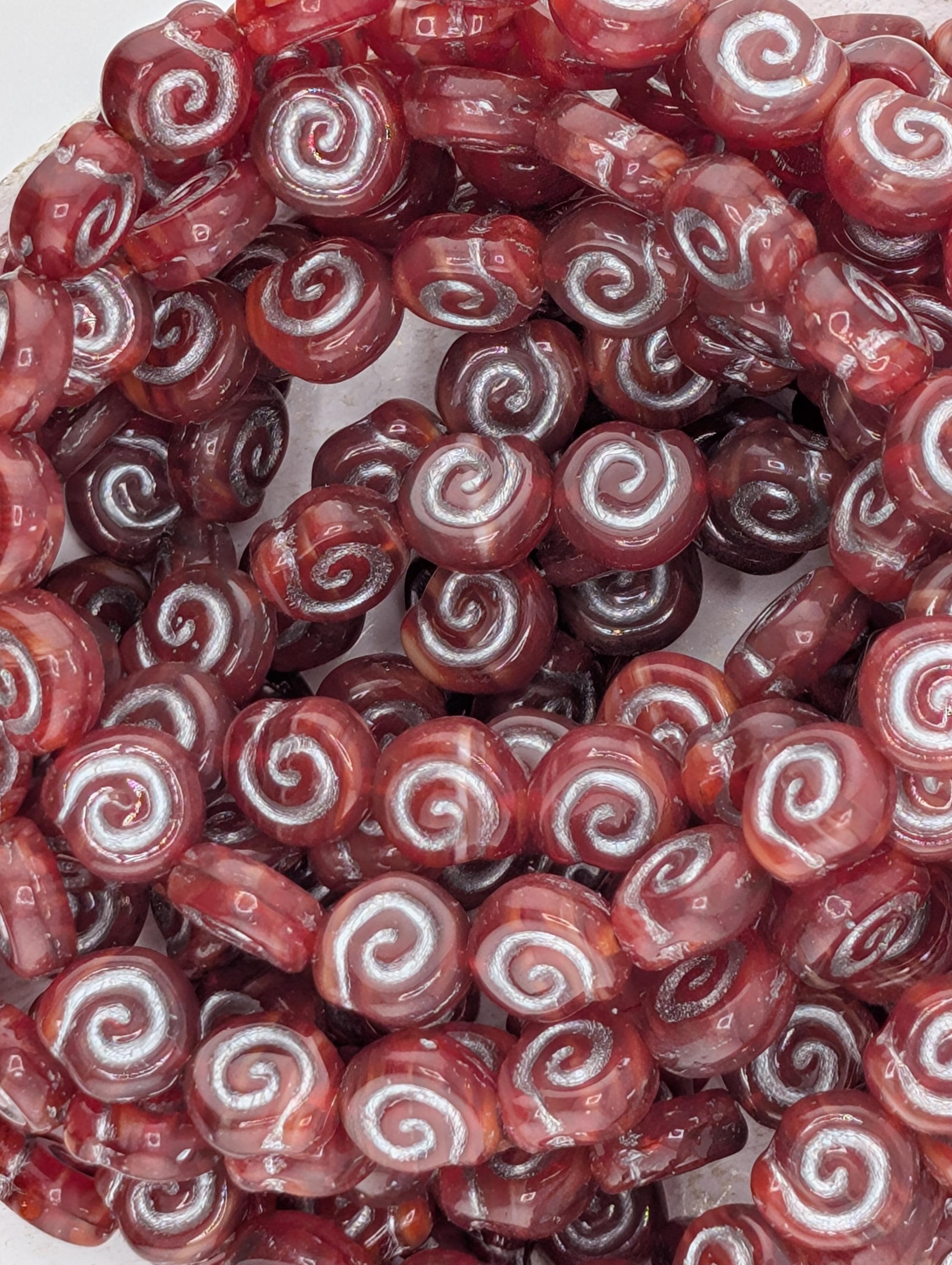 8mm Czech Coin Shaped Snail Shell Beads (20 pcs)) Red