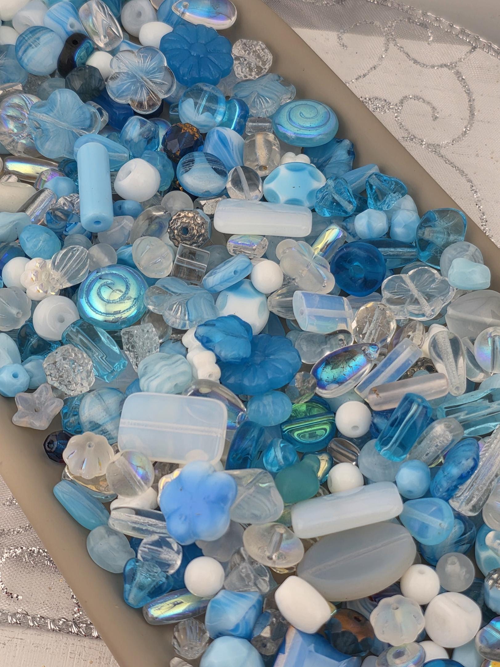 Exclusive "Clear blue sky" White/Sky Blue Crystal Czech Glass Bead Jewelry Making Material (30g pkg)