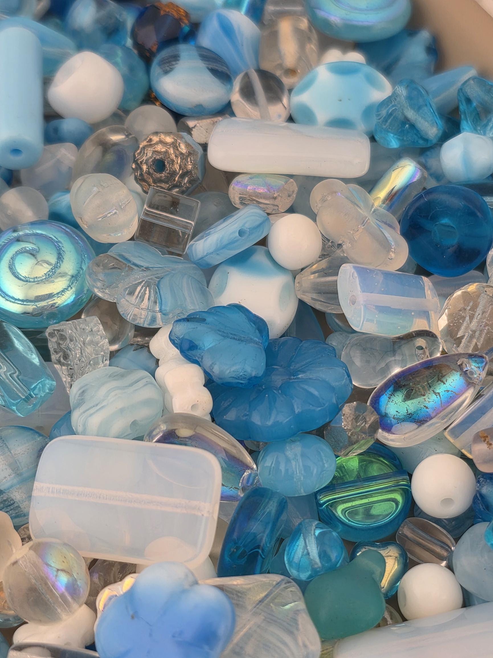 Exclusive "Clear blue sky" White/Sky Blue Crystal Czech Glass Bead Jewelry Making Material (30g pkg)