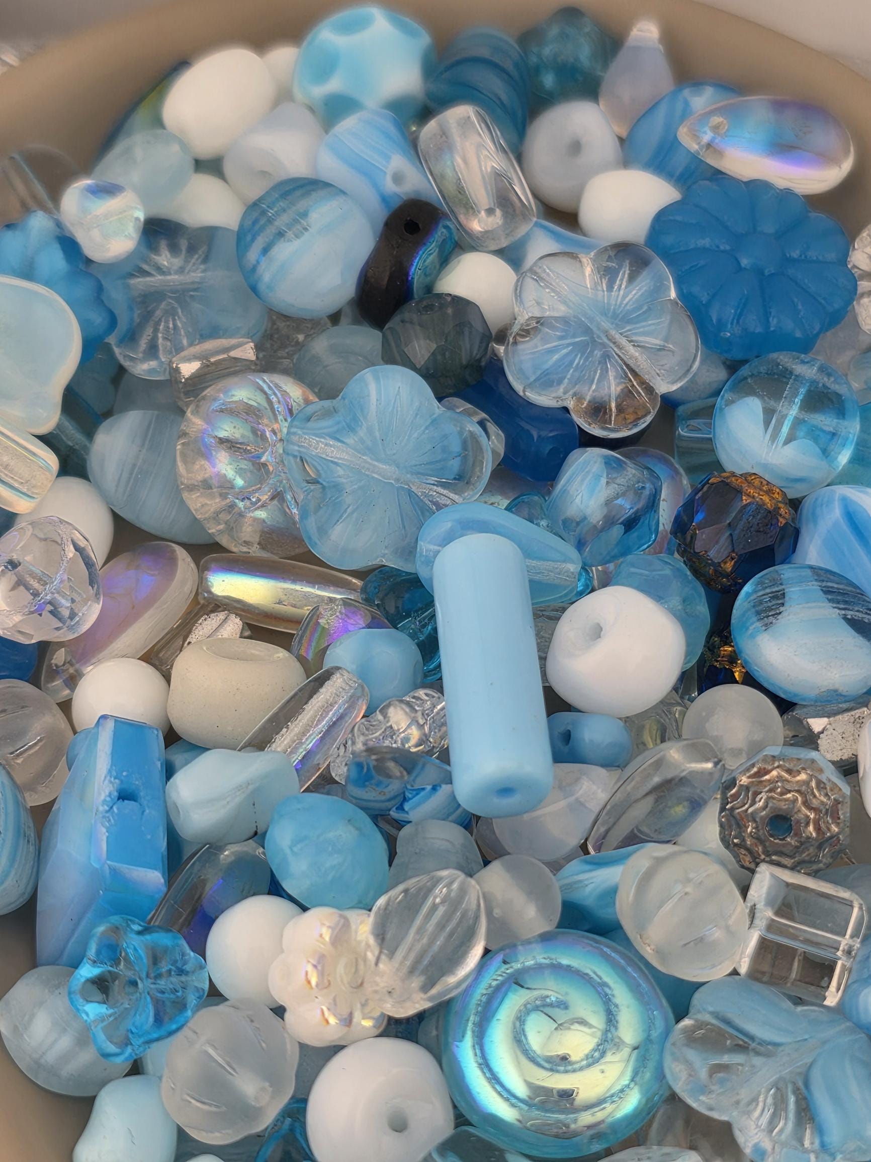 Exclusive "Clear blue sky" White/Sky Blue Crystal Czech Glass Bead Jewelry Making Material (30g pkg)