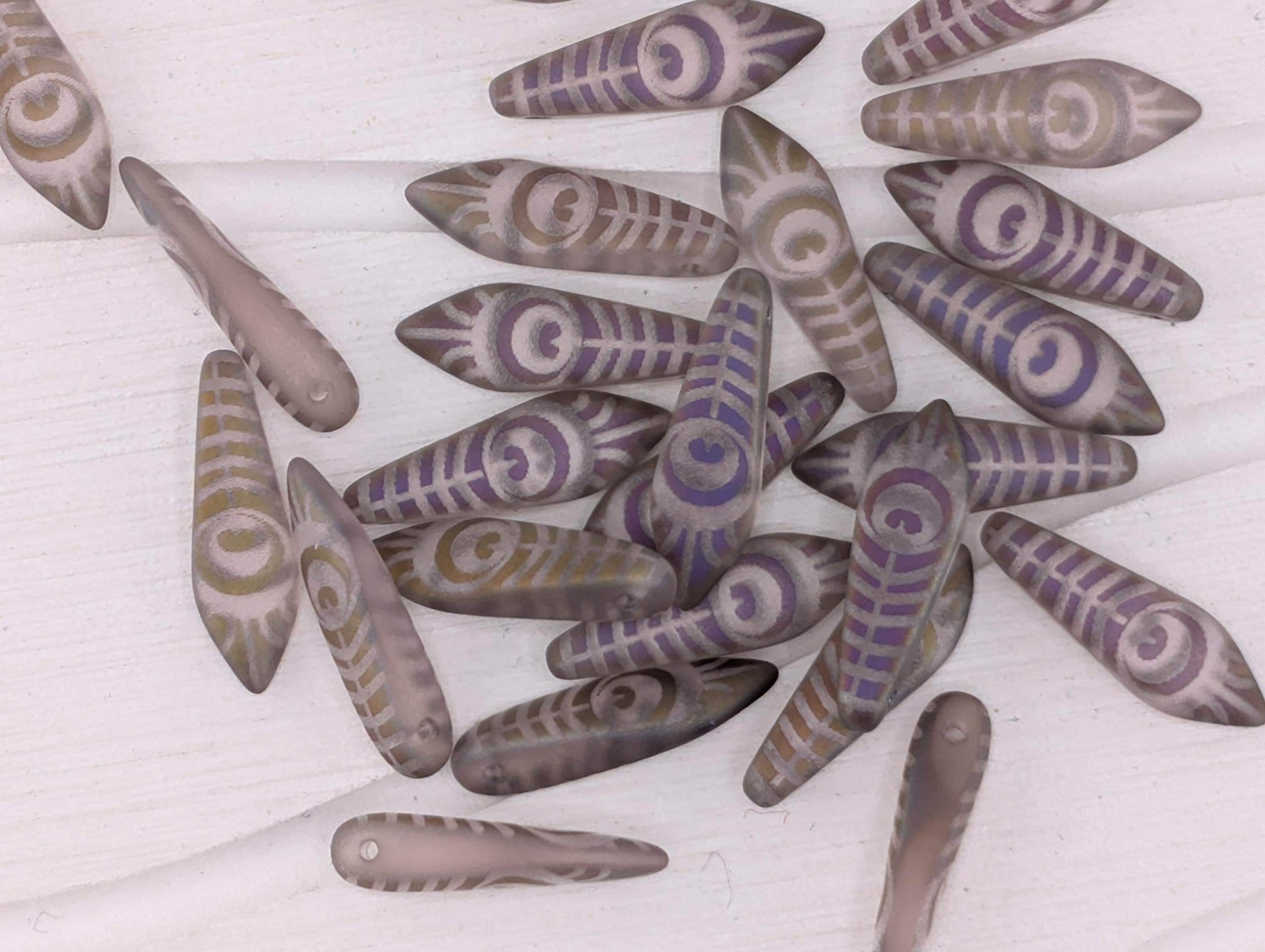 Dagger Beads,Peacock Laser Etched, Jewelry Making Components, 25pcs) Set Smokey Amethyst Peacock Matte