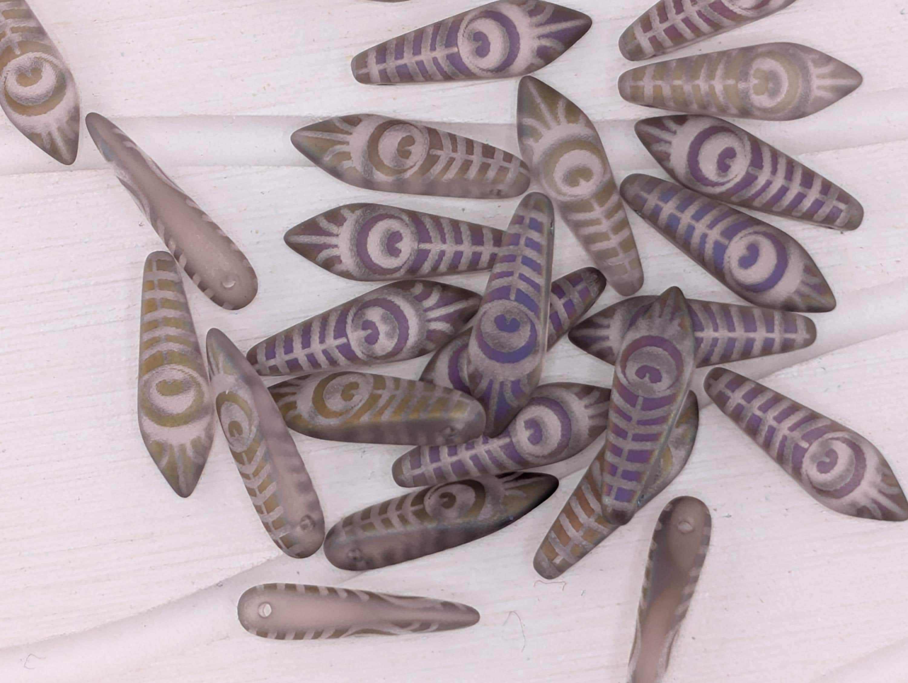 Dagger Beads,Peacock Laser Etched, Jewelry Making Components, 25pcs) Set Smokey Amethyst Peacock Matte