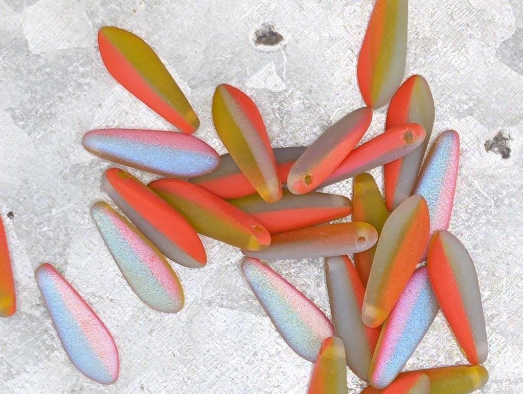 Czech Dagger Beads, Glass Dagger Beads, Unique Craft Supply, Vintage Boho Style, 25pcs Pack for Jewelry Making: Neon Orange Vitale