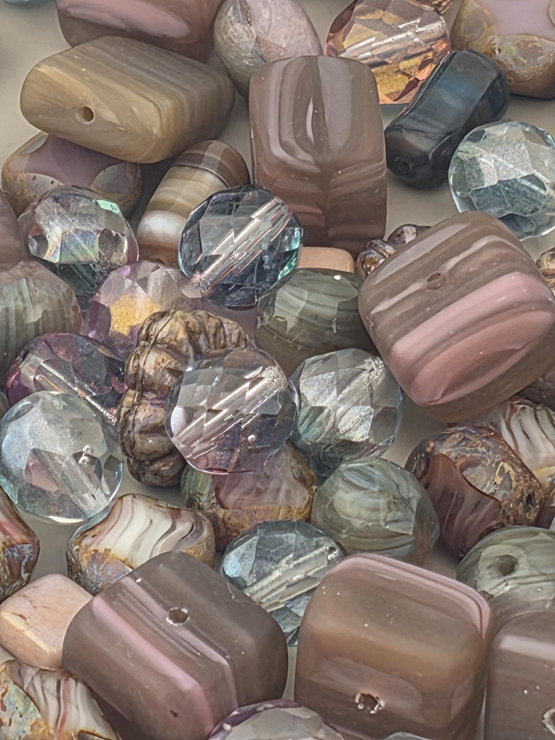 1oz Czech Glass Bead Mix "Chocolate Covered Strawberries" Brown & Pink