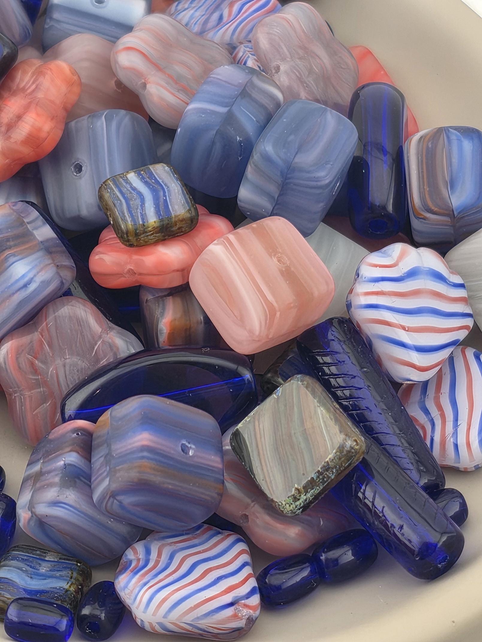 Czech Glass Beads: Blue and Salmon Jewelry Making Supply (30g pkg)