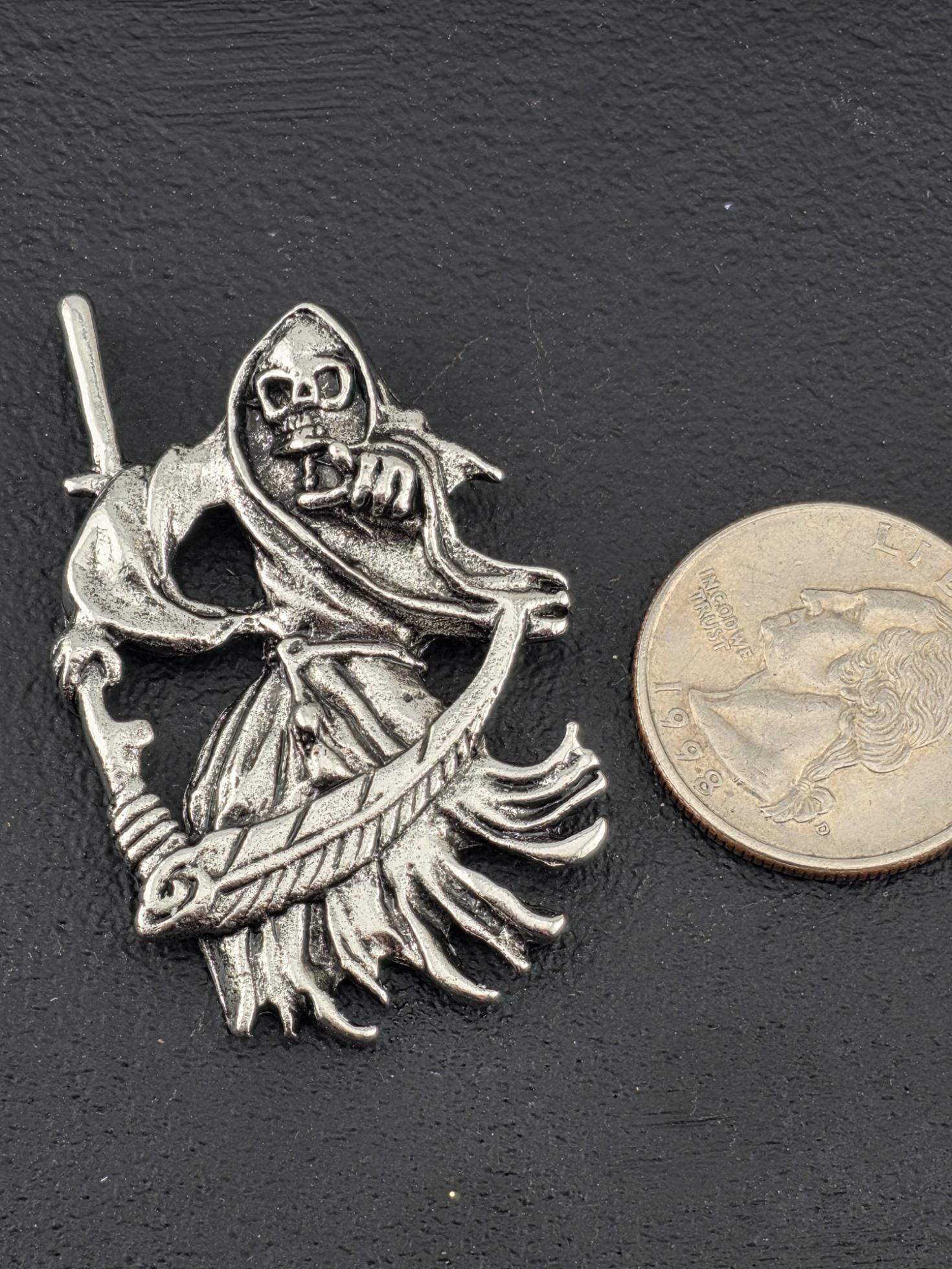 Gothic Skull Pendant Charm, Silver Tone (Ornate Dark Design)