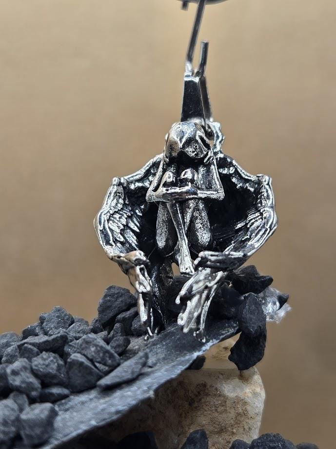 Fallen Angel Pendant: Gothic Skull Silver Charm (For Necklace or Keychain)