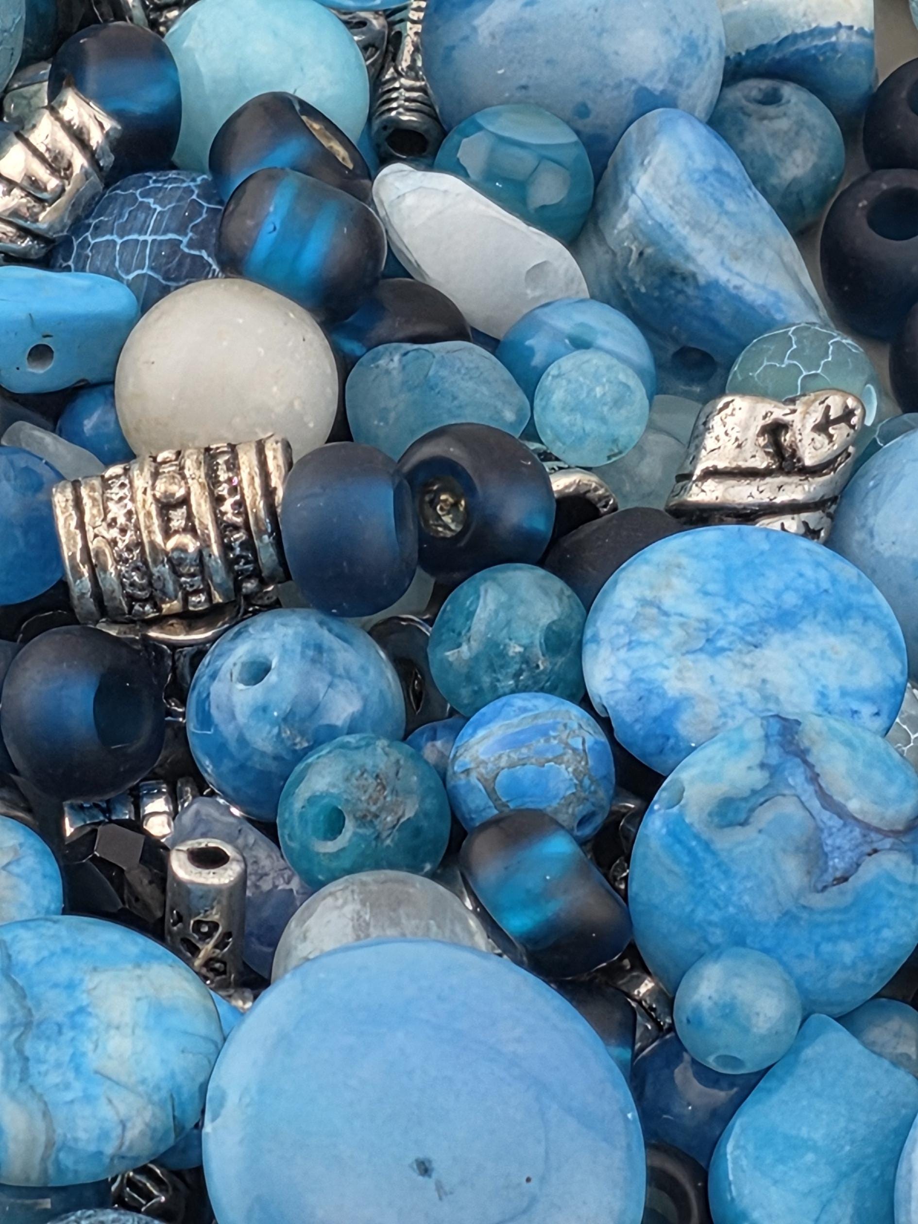 Exclusive "Zen Blue Gemstone Mix" Aqua & Blue Shades of Agate Gemstone Mix: 2oz Semi Precious Gemstone Crafting Set