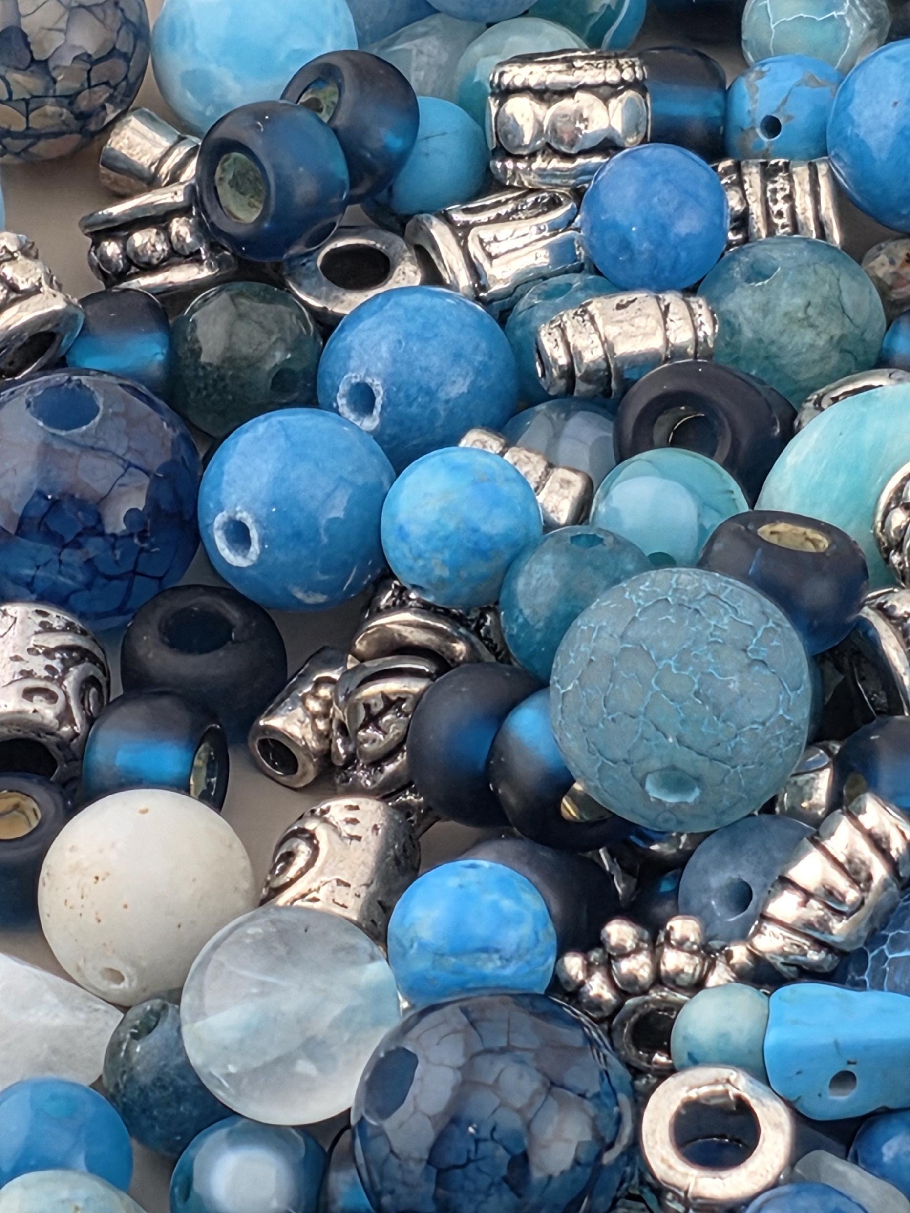 Exclusive "Zen Blue Gemstone Mix" Aqua & Blue Shades of Agate Gemstone Mix: 2oz Semi Precious Gemstone Crafting Set