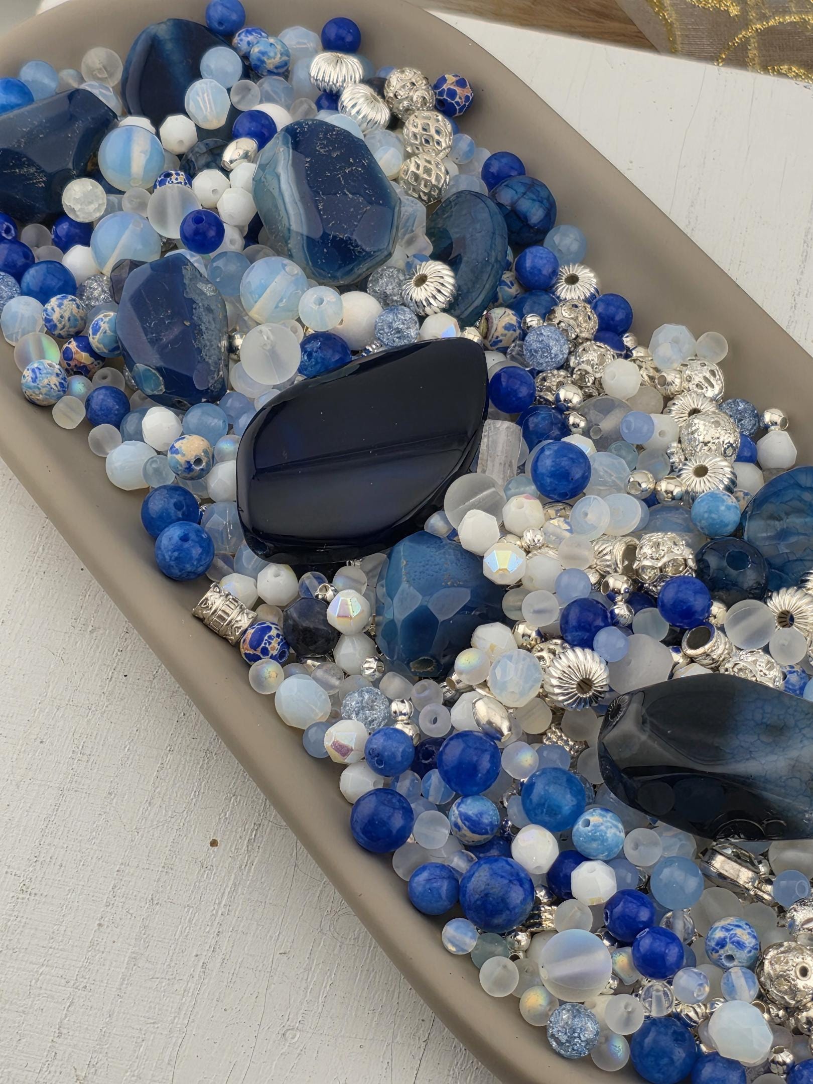 Exclusive "Deep Sea Dragon Veins" Blue Dragon Vein & Striped Agate Gemstone Bead Mix: Natural Gemstone Beads for Jewelry Making