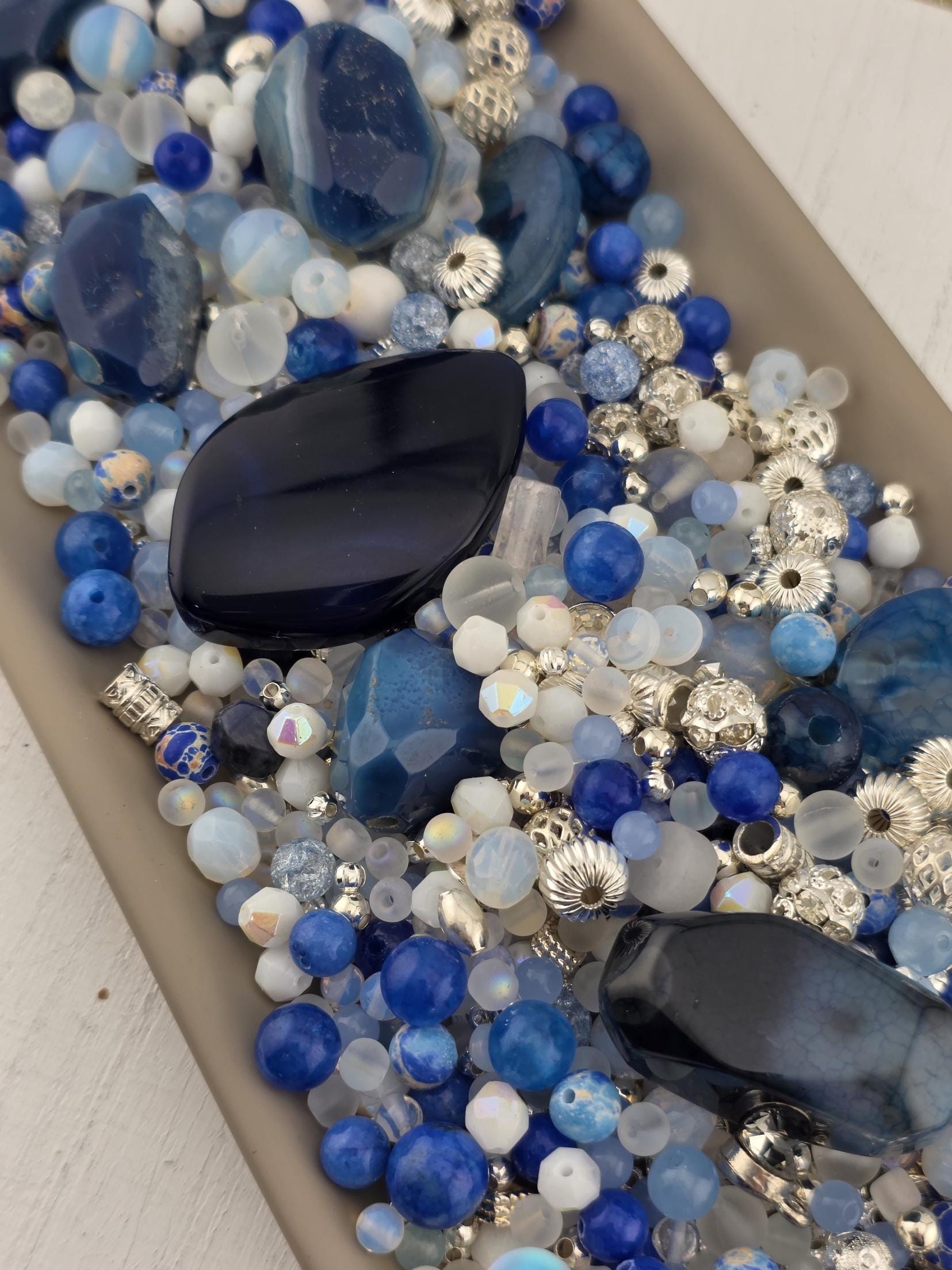 Exclusive "Deep Sea Dragon Veins" Blue Dragon Vein & Striped Agate Gemstone Bead Mix: Natural Gemstone Beads for Jewelry Making