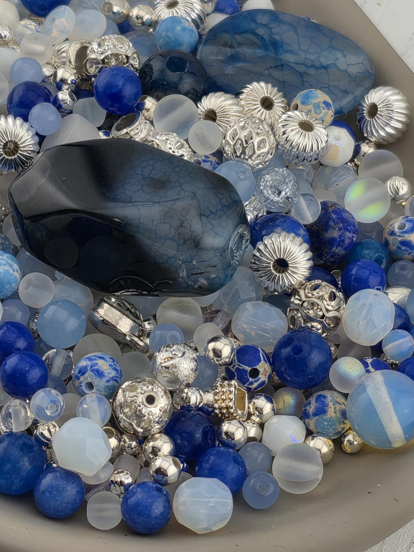 Exclusive "Deep Sea Dragon Veins" Blue Dragon Vein & Striped Agate Gemstone Bead Mix: Natural Gemstone Beads for Jewelry Making