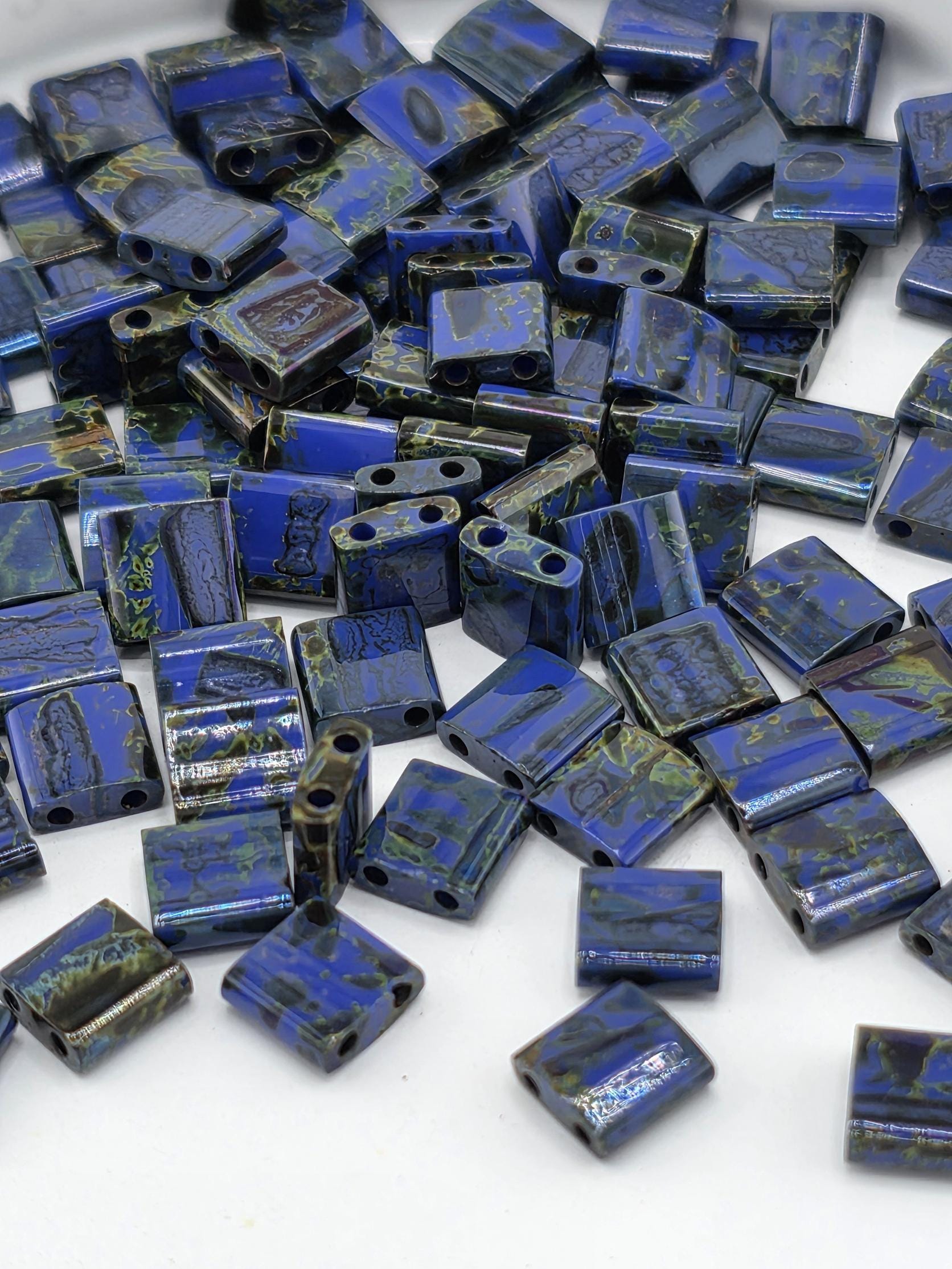 TL4518 Dark Denim Miyuki Beads, Matte AB, Two-Hole Flat Tiles (7.5g)
