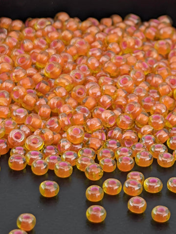 Preciosa 8/0 Seed Beads PinkLined Yellow Amber Size 8/0 - 15g - Czech Glass Rocaille for Jewelry Making