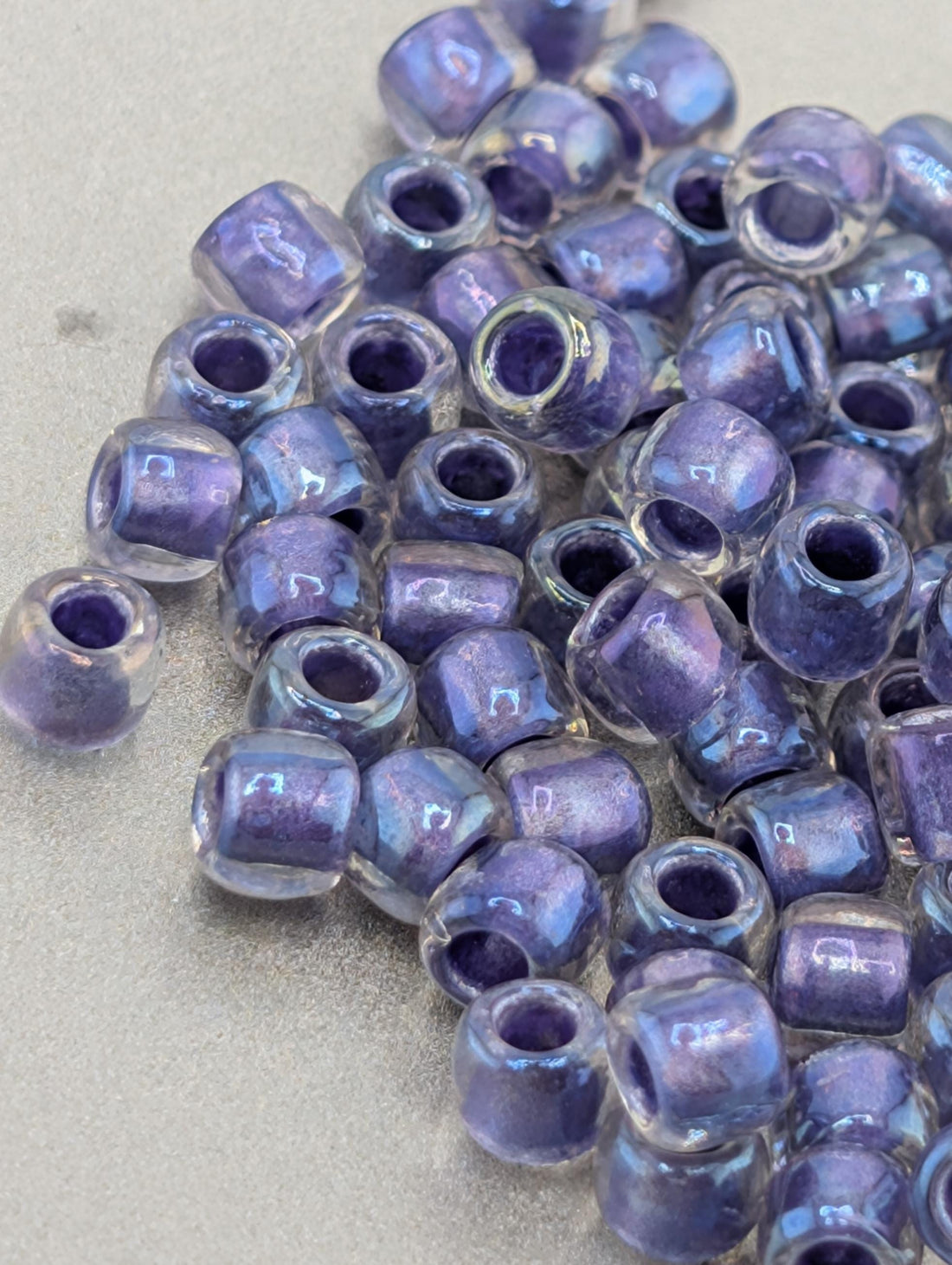 Toho Japanese Seed Beads, Size 6/0: Inside-Color Rainbow Crystal, Purple-Lined, 2.5" Tube