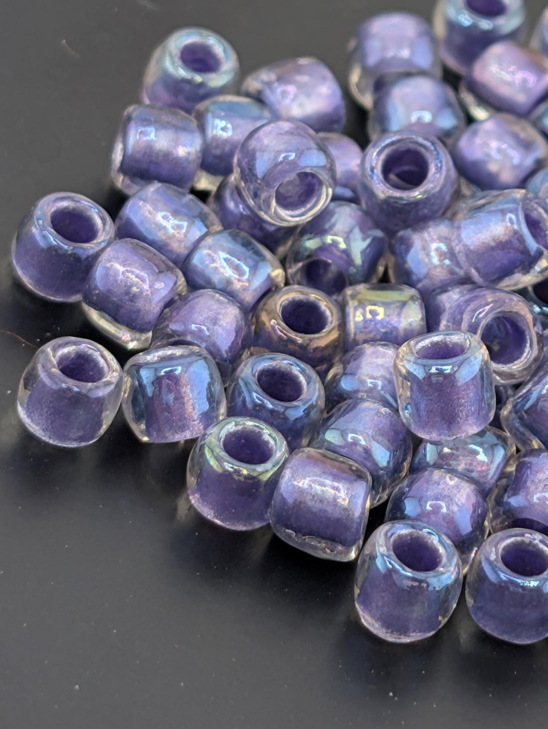 Toho Japanese Seed Beads, Size 6/0: Inside-Color Rainbow Crystal, Purple-Lined, 2.5" Tube