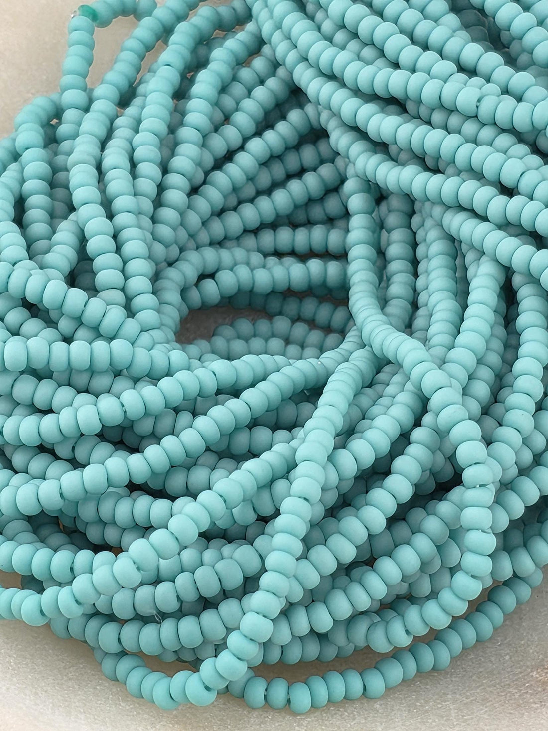Czech Glass Seed Beads: Matte Green Turquoise (11/0, 6-string/20" half-hank)