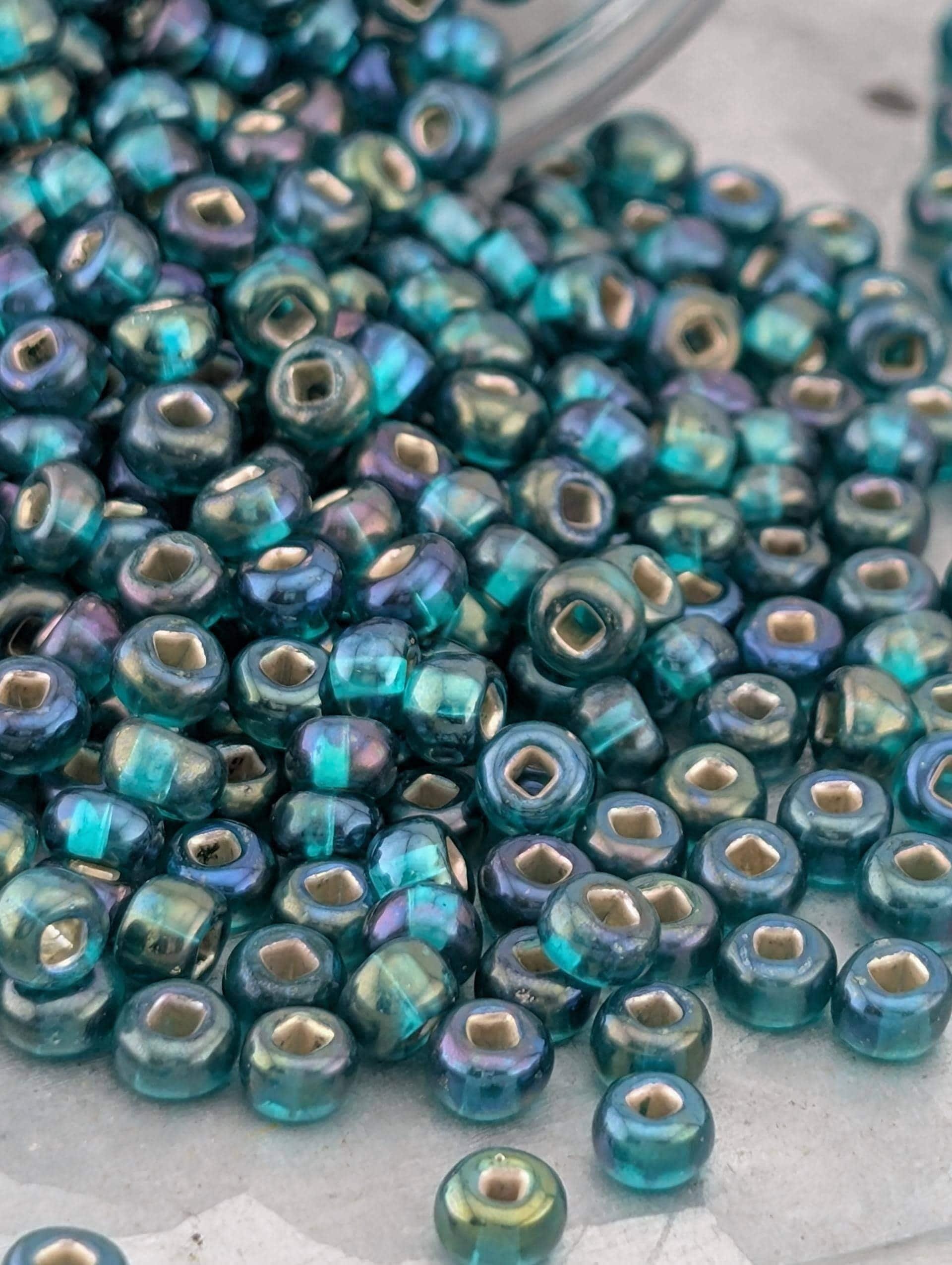 Seed Beads: Preciosa Transparent Silver-Lined Teal Green AB (Size 6, 15g)