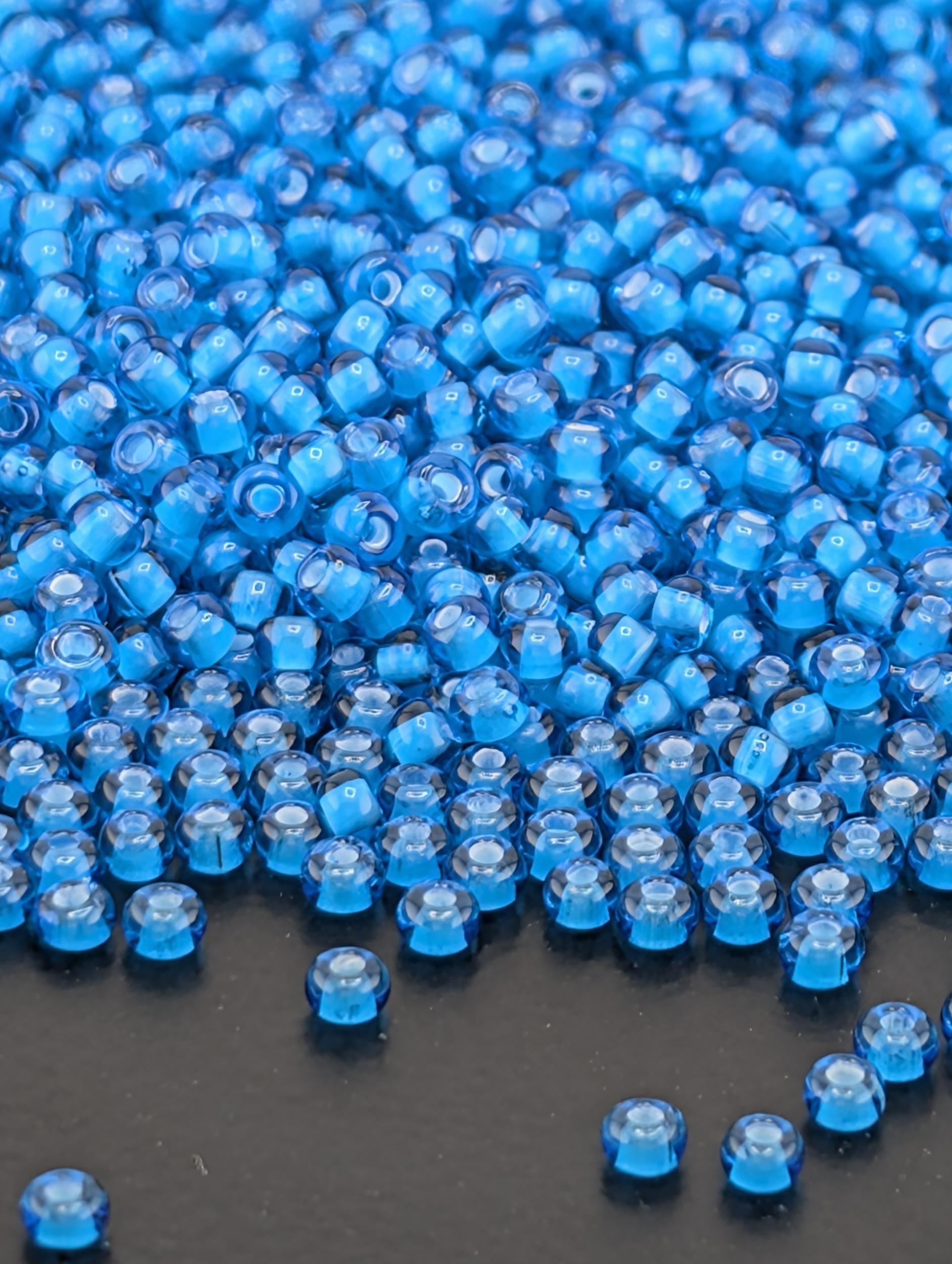 Preciosa 11/0 Seed Beads Transparent Aquamarine Chalkwhite Lined Size 11/0 - 15g - Czech Glass Rocaille for Jewelry Making