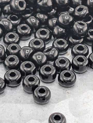 Czech Glass Seed Beads: Preciosa Size 6 - Opaque Black, 15g