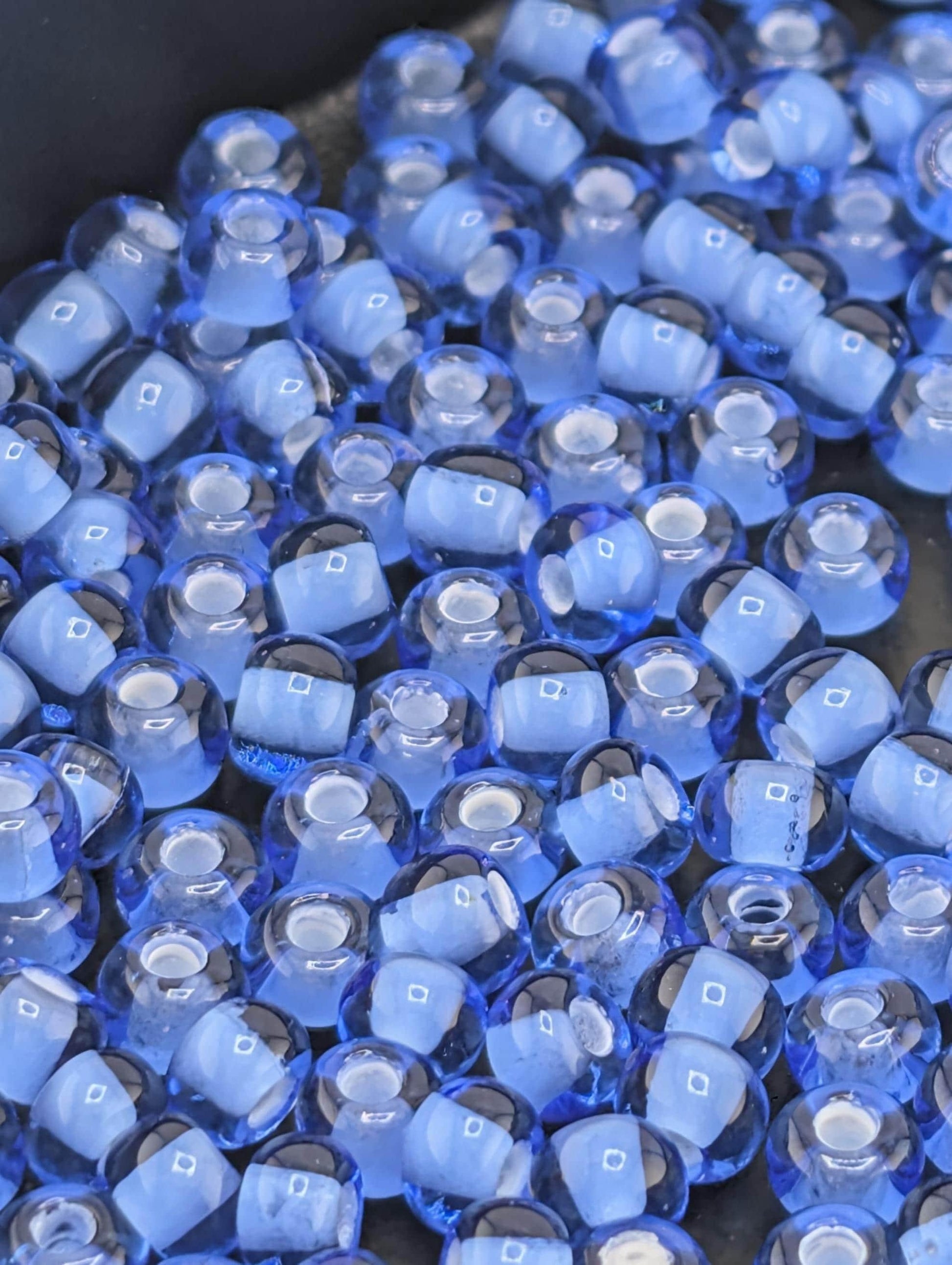 Preciosa Size 6 Seed Beads - Light Sapphire Transparent Chalkwhite, 15g