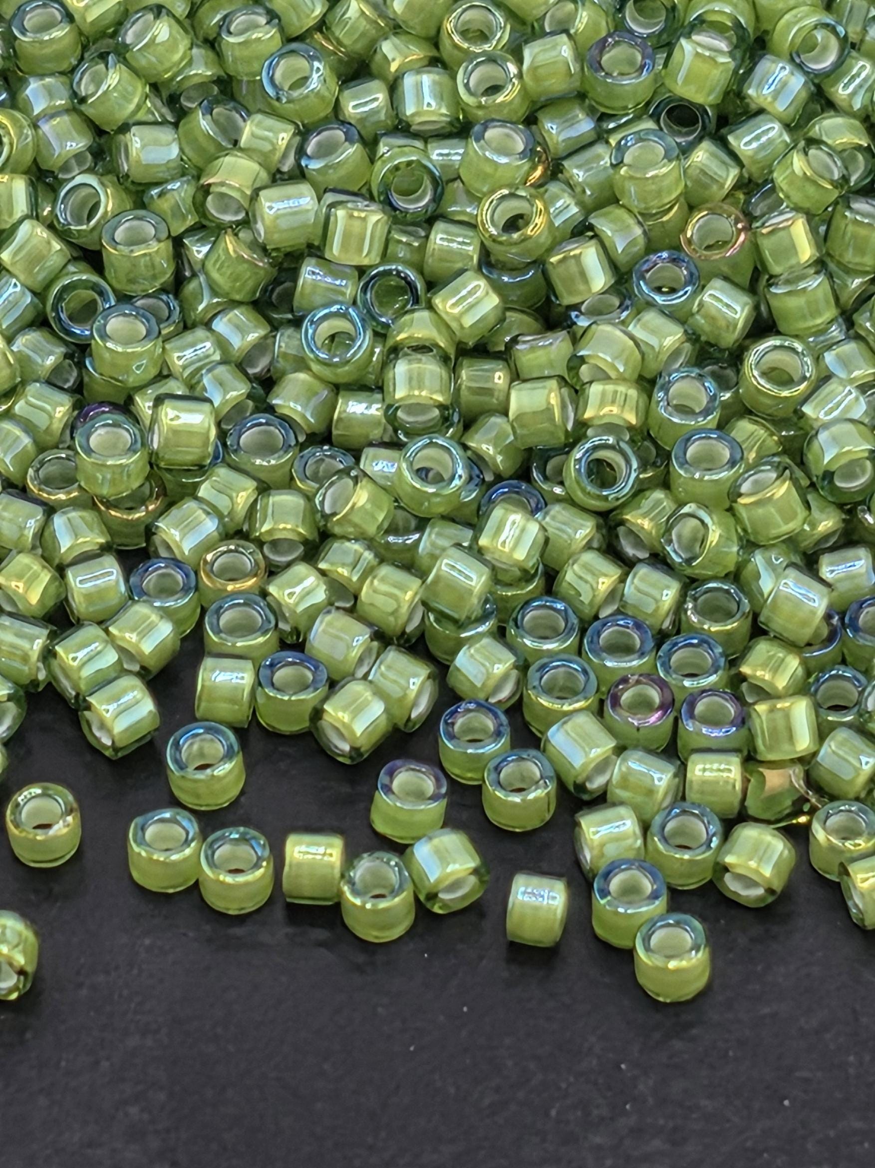 DB1786:Green Tea/White Inside Color Lined Rainbow Miyuki Delica (Size 11, 7 grams, ~1400 beads)