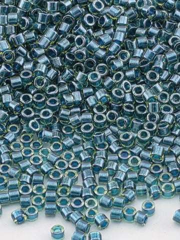DB0919:Lt Green/Dark Teal Inside Color Lined Sparkle Duracoat Miyuki Delica (Size 11, 7 grams, ~1400 beads)