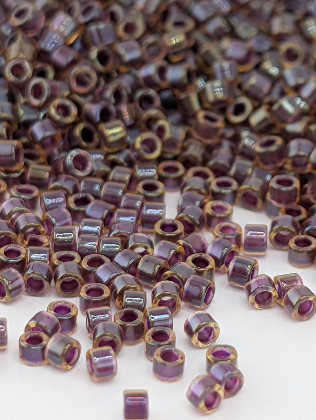 DB0061:Lt Topaz/Wine Inside Color Lined Rainbow Miyuki Delica (Size 11, 7 grams, ~1400 beads)