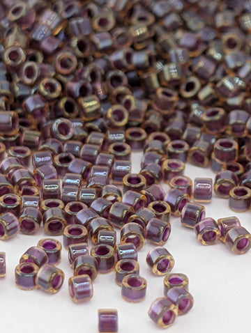 DB0061:Lt Topaz/Wine Inside Color Lined Rainbow Miyuki Delica (Size 11, 7 grams, ~1400 beads)