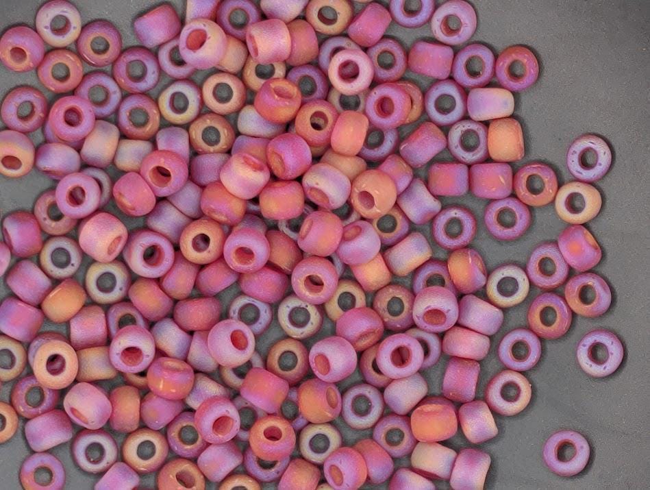 Seed Beads: Matsuno Frosted Rainbow Ruby Red - Size 6, 15g Approx 180 pcs